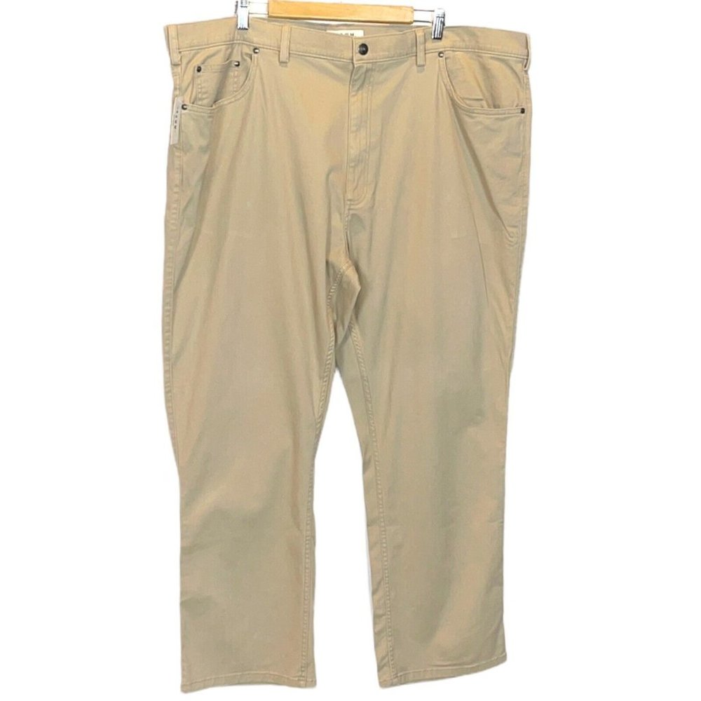 Rowm Big Man Khaki 5 Pocket Relaxed Fit Zip Snap Straight Chino Jeans Sz 46 X 29